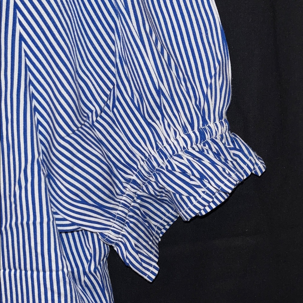 La Mer Blue & White Pinstripe Short-Sleeve Button Blouse - Picture 5 of 7